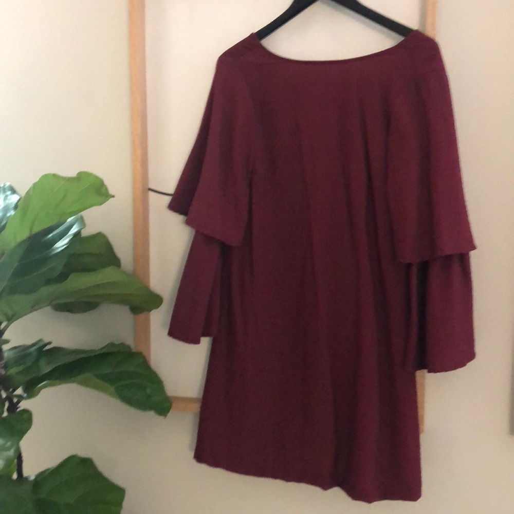 Emma Knudsen | merlot burgundy coloured boho bell sleeve midi dress •XS